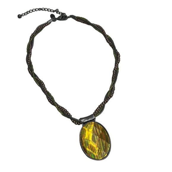 Laura Ashley Necklace Yellow Gold Faceted Stone Layered Chain Silver Tone - Picture 2 of 8